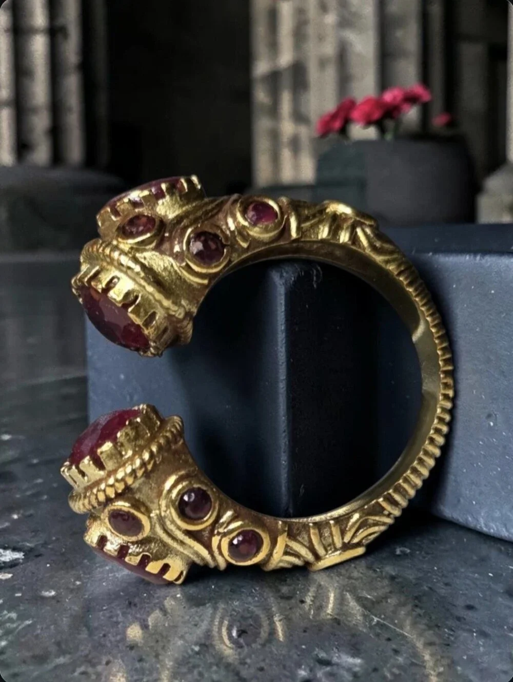 Ottoman Empire Byzantine Gold Plated Ornate Ruby Ring